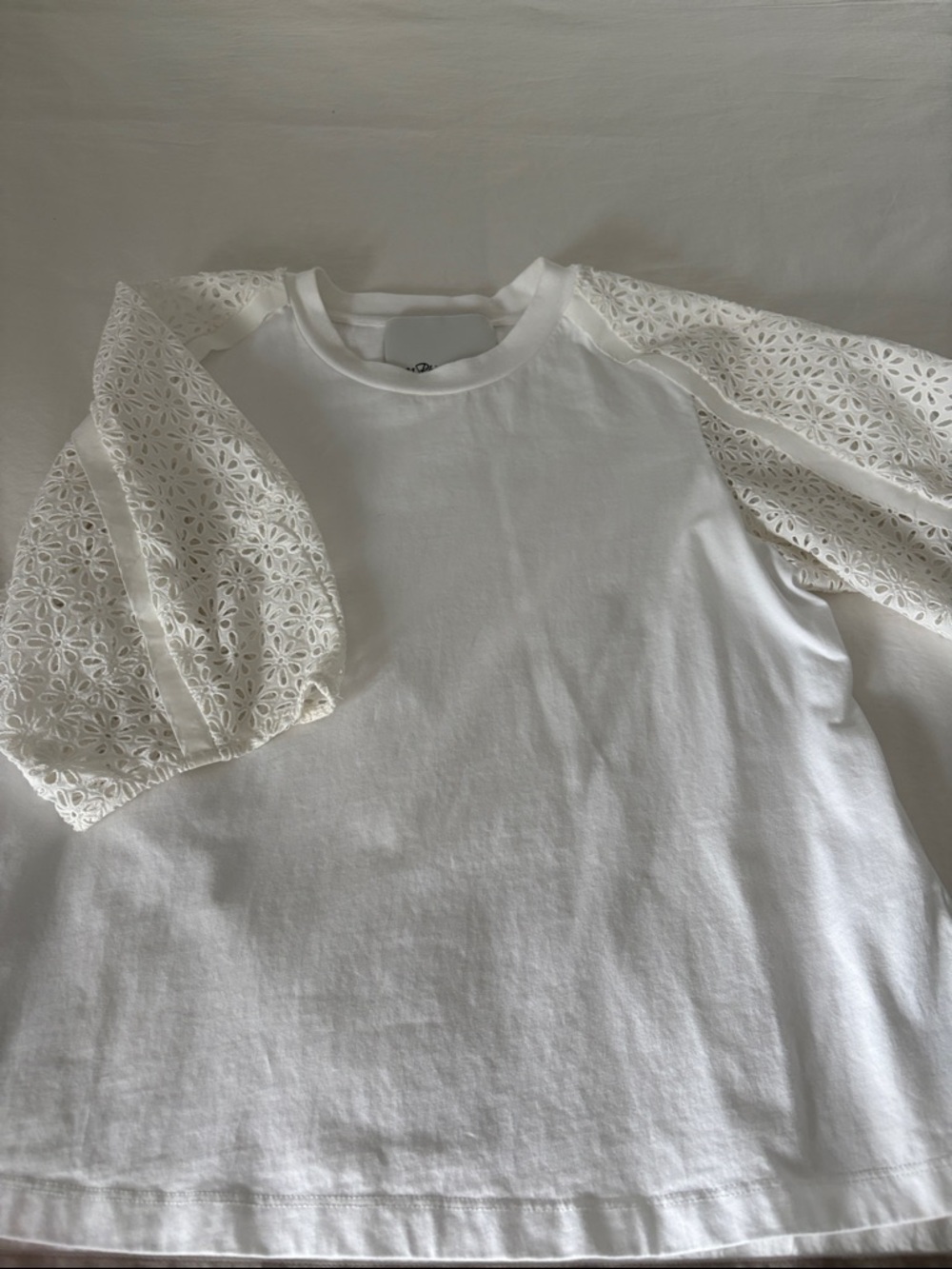 3.1 Phillip Lim White Eyelet Puff Sleeve Tee